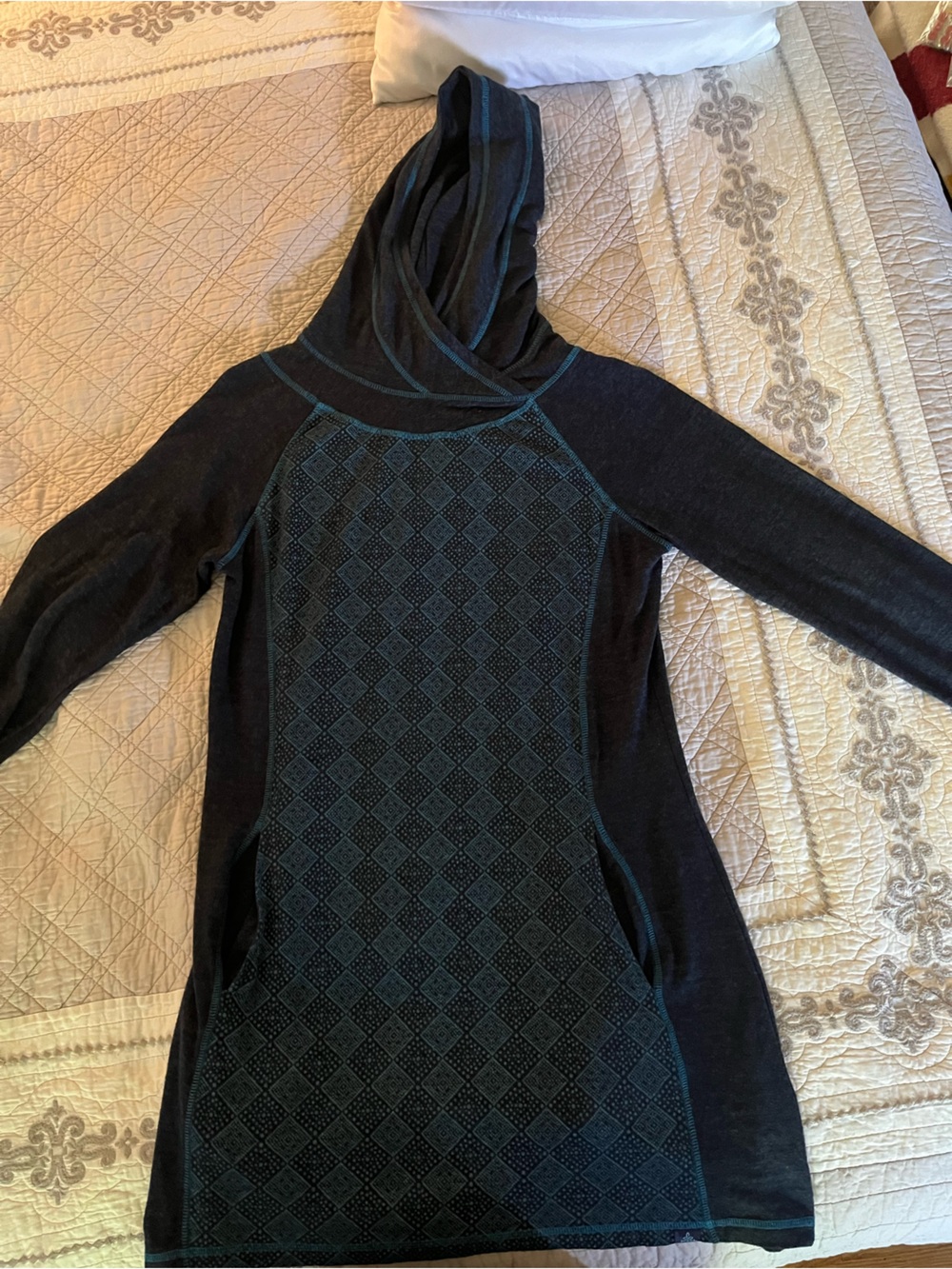 Prana Black Sweater with Teal Diamond Front Panel